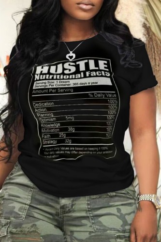Black Casual Letter Print Basic O Neck T-Shirts