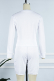 White Casual Solid Basic O Neck Long Sleeve Two Pieces