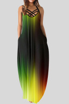 Black Green Sexy Print Patchwork Spaghetti Strap Printed Dress Dresses