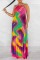 Green Sexy Casual Print Bandage Backless Halter Long Dress Dresses