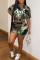 Black Casual Letter Print Basic O Neck Short Sleeve Two Pieces