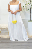 White Casual Vacation Simplicity Solid See-through Slit Basic Solid Color Square Collar Sling Dress Dresses