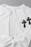 White Sexy Casual Print Bandage V Neck T-Shirts