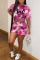 Black Casual Letter Print Basic O Neck Short Sleeve Two Pieces