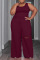 Rose Red Casual Solid Hollowed Out Patchwork U Neck Plus Size Two Pieces