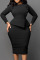 Black Casual Work Elegant Solid Patchwork Stringy Selvedge O Neck One Step Skirt Dresses