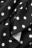 Black Casual Dot Print Bandage V Neck Short Sleeve Dress