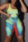 Green Casual Print Basic U Neck Skinny Jumpsuits