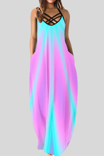 Light Pink Sexy Print Patchwork Spaghetti Strap Printed Dress Dresses