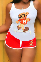 Red Casual Letter Character Patchwork U Neck Sleeveless Two Pieces
