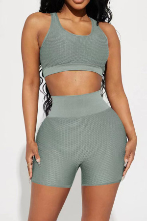 Grey Casual Sportswear Solid Patchwork O Neck Sleeveless Two Pieces