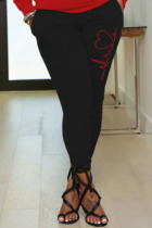 Black Casual Print Patchwork Regular Pencil Positioning Print Bottoms