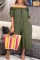 Army Green Casual Solid Backless Off the Shoulder Regular Jumpsuits