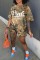 Black Casual Letter Print Basic O Neck Short Sleeve Two Pieces