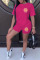 Purple Casual Letter Print Patchwork O Neck Short Sleeve Two Pieces