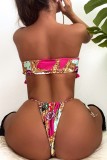 Multicolor Sexy Print Bandage Backless Swimwears (With Paddings)