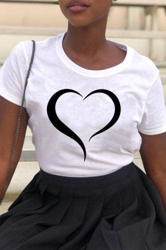 White Casual Print Basic O Neck T-Shirts
