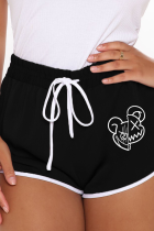 Black Casual Print Draw String Skinny High Waist Pencil Positioning Print Bottoms