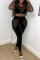 Black Casual Solid Hollowed Out See-through O Neck Sleeveless Two Pieces