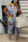 Grey Casual Street Print Bandage Hollowed Out Patchwork O Neck Short Sleeve Two Pieces