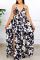 Black Sexy Vacation Floral Hollowed Out Backless Slit Printing Halter Long Dress Dresses