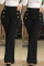 Black Casual Solid Patchwork Regular High Waist Conventional Solid Color Trousers