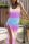 Colour Casual Print Patchwork Draw String Slit U Neck One Step Skirt Dresses