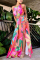 Red Sexy Vacation Floral Hollowed Out Slit Printing Halter Beach Dress Dresses
