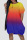 Orange Blue Casual Gradual Change Print Patchwork O Neck Lantern Skirt Dresses