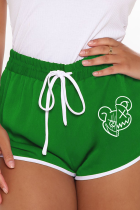 Green Casual Print Draw String Skinny High Waist Pencil Positioning Print Bottoms