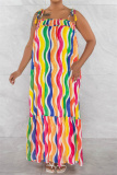 Colour Casual Sweet Vacation Striped Printing Smocking Spaghetti Strap Sleeveless Dress Dresses