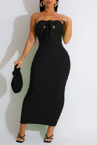 Black Sexy Solid Bandage Patchwork Strapless Pencil Skirt Dresses