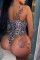 Leopard Print Sexy Print Leopard Bandage Hollowed Out Backless Swimwears (With Paddings)