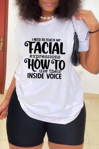White Casual Letter Print Basic O Neck T-Shirts