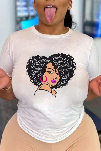 White Casual Print Basic O Neck T-Shirts