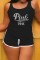Black Casual Letter Hot Drill U Neck Plus Size Two Pieces