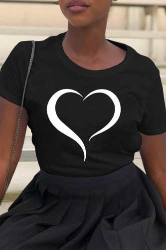 Black Casual Print Basic O Neck T-Shirts