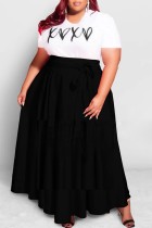 Black Casual Print Patchwork O Neck Short Sleeve Dress Plus Size Dresses