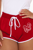 Red Casual Print Draw String Skinny High Waist Pencil Positioning Print Bottoms