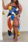 Multicolor Sexy Print Backless Slit Strapless Plus Size Two Piece Set