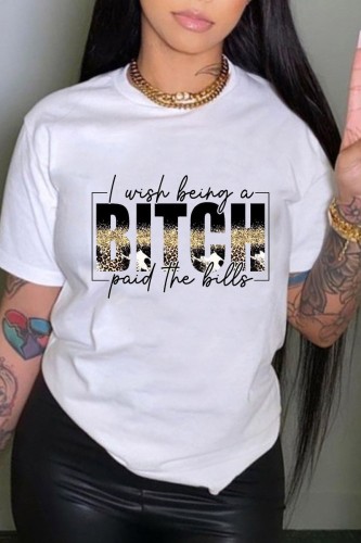 White Casual Letter Print Basic O Neck T-Shirts