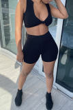 Black Sexy Casual Solid Basic V Neck Sleeveless Two Pieces