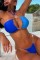 Blue Sexy Patchwork Solid Bandage Hollowed Out Chains Backless Contrast Swimwears (With Paddings)