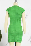 Green Sexy Solid Patchwork O Neck Pencil Skirt Dresses