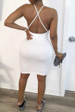 White Sexy Casual Print Backless Spaghetti Strap Sleeveless Dress Dresses