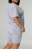 Grey Casual Tie Dye Basic O Neck Short Sleeve Two Pieces