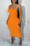 Orange Sexy Solid Backless U Neck Sling Dress Dresses