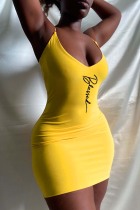 Gold Sexy Casual Print Bandage Backless Halter Sleeveless Dress Dresses