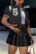 Black Casual Print Patchwork Short Sleeve Two Pieces