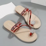 Red Fashion Casual Patchwork Rhinestone Round Comfortable Shoes
